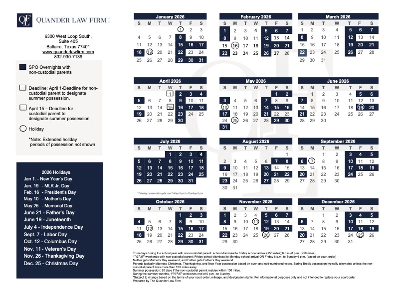 2026 Texas SPO Calendar